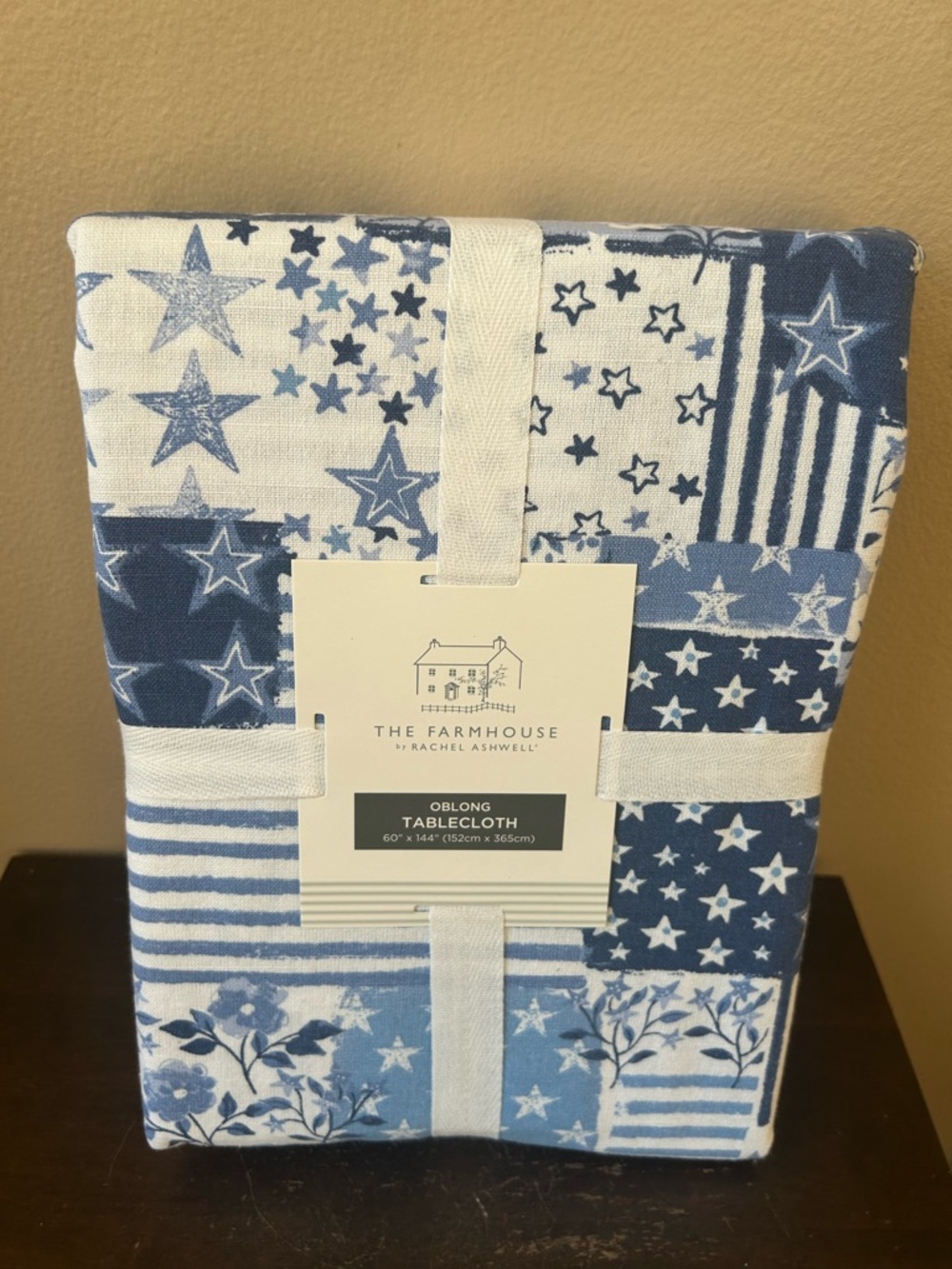 Rachel Ashwell Tablecloth Stars & Stripes Floral Americana Blue 60”x144”